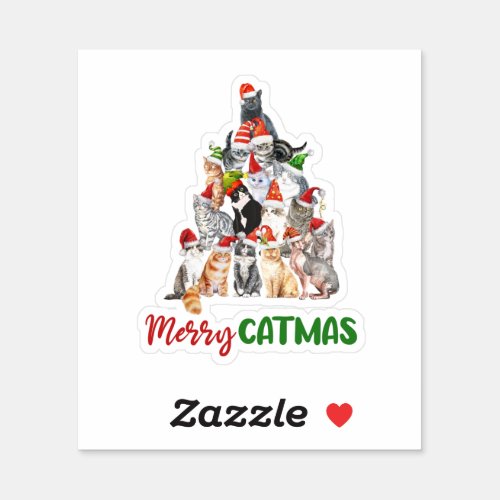 Cat Christmas Tree Cat Lover Christmas Holiday Sticker