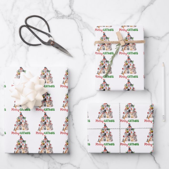 Cat Christmas Tree Cat Lover Christmas Holiday  Wrapping Paper Sheets (Front)