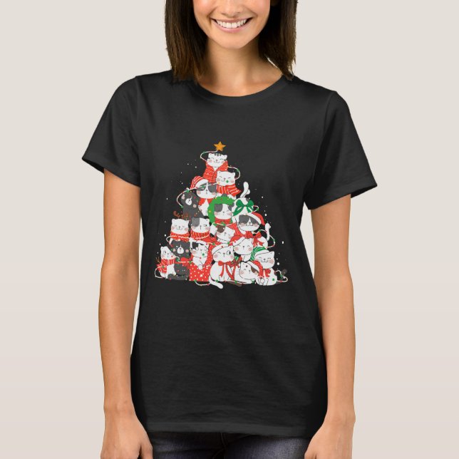 Cat Christmas Tree Cat Lover Funny T-Shirt (Front)