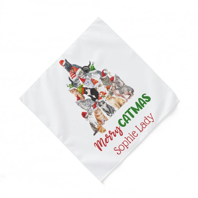 Cat Christmas Tree Cat Lover Owner Christmas Cat Bandana (Front)