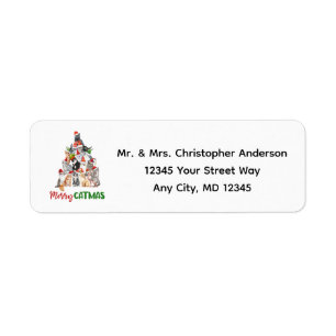 Cat Christmas Tree Cat Lover return address Label