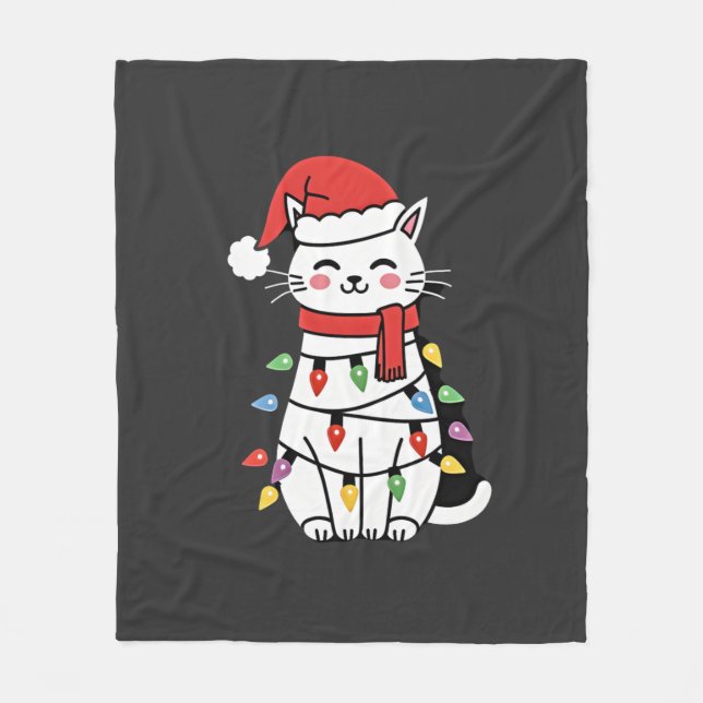Cat Christmas Tree Christmas (7) Fleece Blanket (Front)