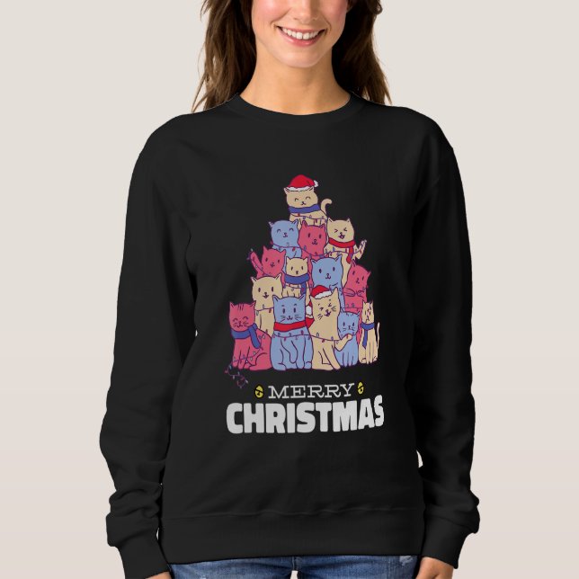 Cat Christmas Tree Christmas Lights Cute Cat Chris Sweatshirt (Front)