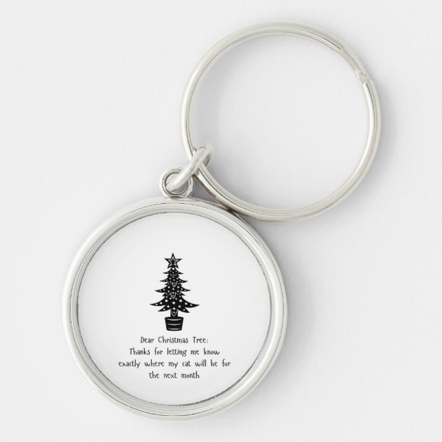Cat & Christmas Tree Comedy Keychain (Front)