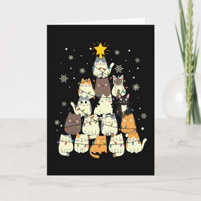 Cat Christmas Tree Gift, Cats Lovers Decoration Card (Front)