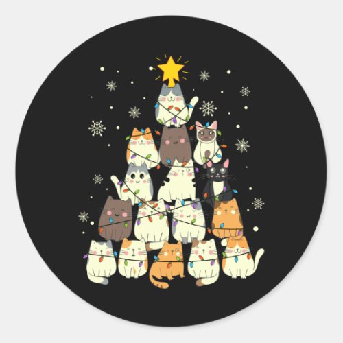 Cat Christmas Tree Gift Cats Lovers Decoration Classic Round Sticker