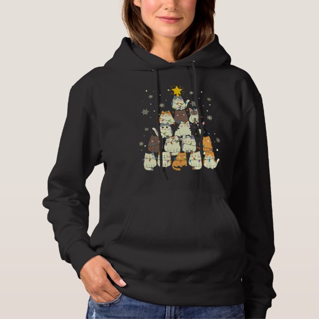 Cat Christmas Tree Gift, Cats Lovers Decoration Hoodie (Front)