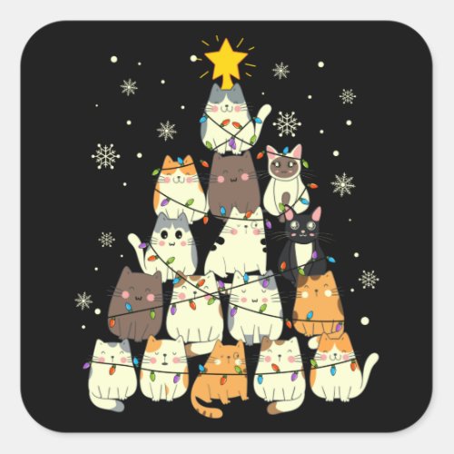 Cat Christmas Tree Gift Cats Lovers Decoration Square Sticker