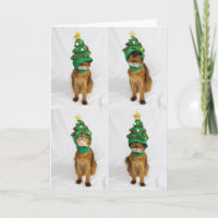 Cat Christmas Tree Hat Greeting Card