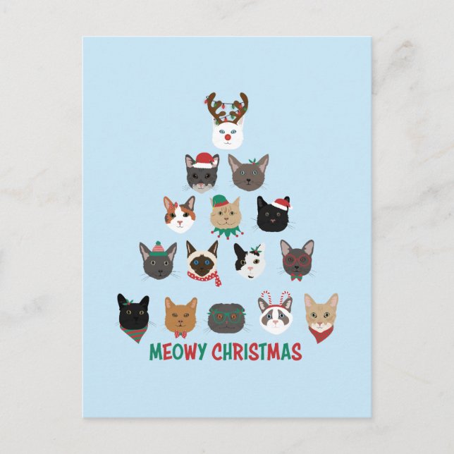 Cat Christmas Tree Holiday Postcard (Front)