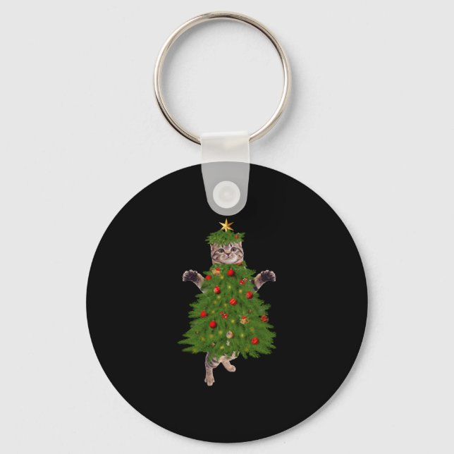 Cat Christmas Tree Keychain (Front)