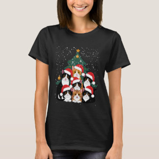 Cat Christmas Tree Light Santa Hat Xmas Funny Meow T-Shirt