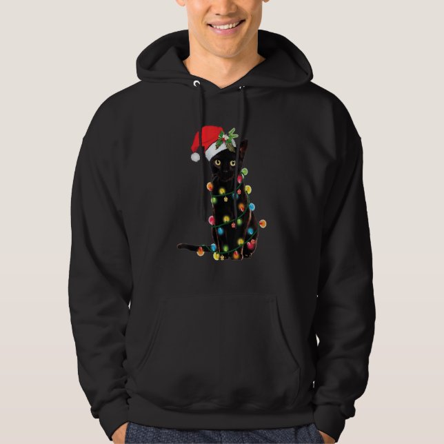 Cat Christmas Tree Light Xmas Cat Hoodie (Front)