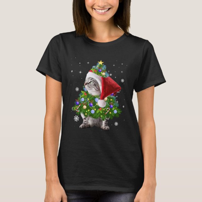 Cat Christmas Tree Lights  Cat T-Shirt (Front)