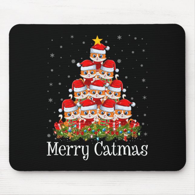 Cat Christmas Tree Lights Santa Funny Cat Lover Me Mouse Pad (Front)