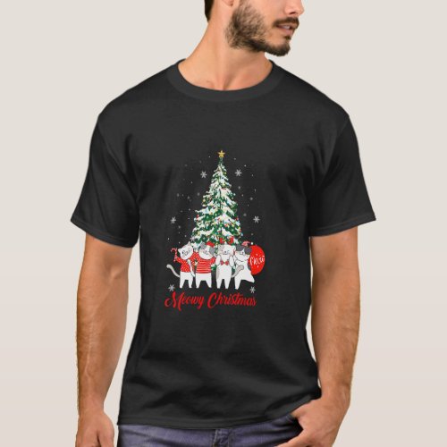 Cat Christmas Tree Meowy Catmas Xmas Kids Girls Bo T_Shirt