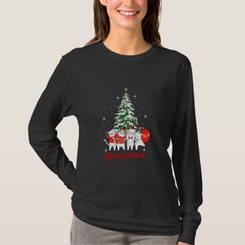 Cat Christmas Tree Meowy Catmas Xmas Kids Girls Bo T_Shirt