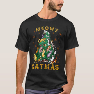 Cat Christmas Tree Meowy Catmas  Xmas T-Shirt