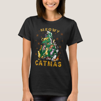 Cat Christmas Tree Meowy Catmas  Xmas T-Shirt