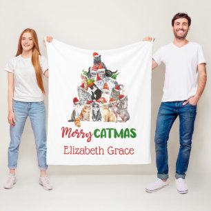 Cat Christmas Tree Merry Catmus Cat Lovers Gift Fleece Blanket