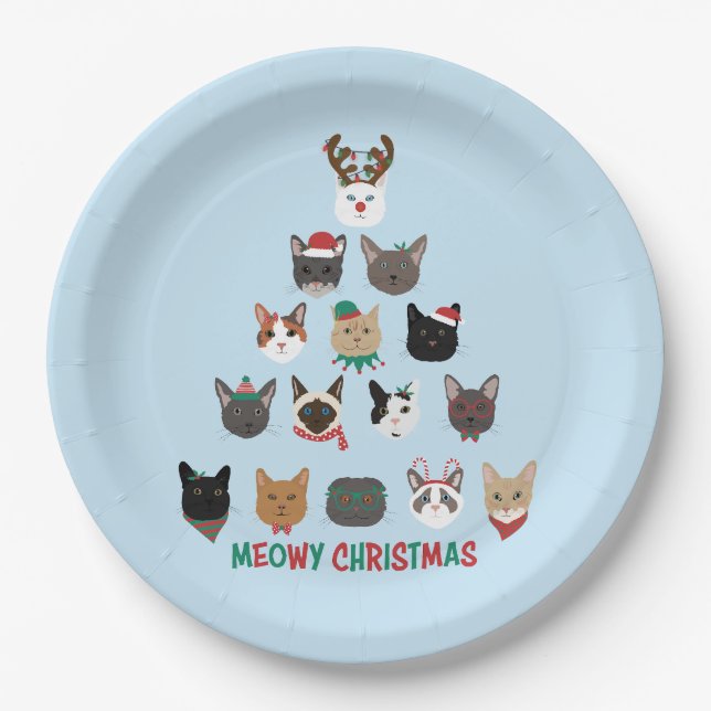 Cat Christmas Tree Paper Plates (Front)
