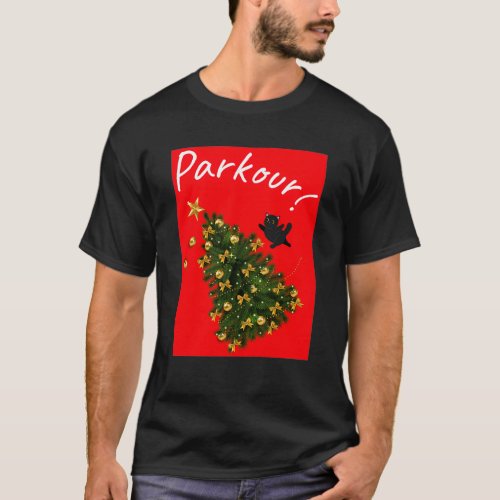 Cat Christmas Tree Parkour T_Shirt