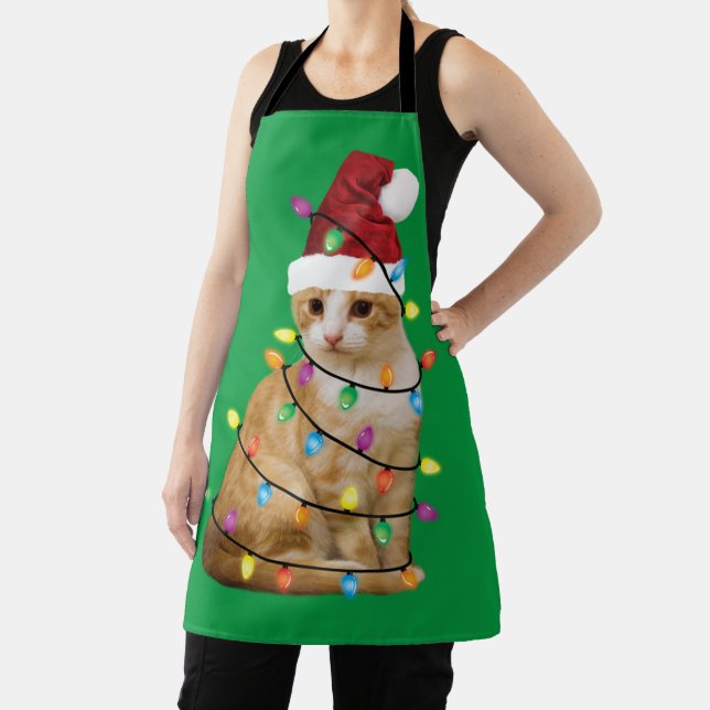 Cat Christmas Tree Santa Funny Xmas Cat Lover Apron (Insitu)