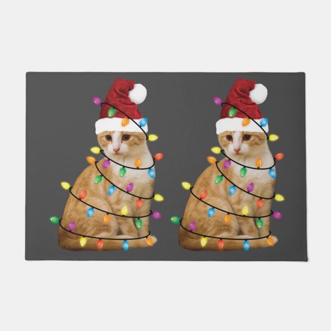 Cat Christmas Tree Santa Funny Xmas Cat Lover Doormat (Front)