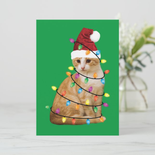 Cat Christmas Tree Santa Funny Xmas Cat Lover Invitation (Standing Front)