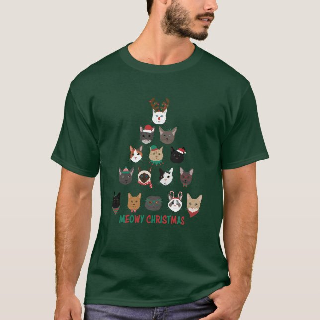 Cat Christmas Tree T-Shirt (Front)