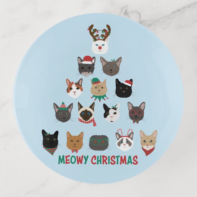 Cat Christmas Tree Trinket Tray (Front)
