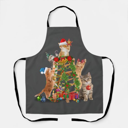 Cat Christmas Tree Ugly Christmas Cat Mom Cat Dad Apron