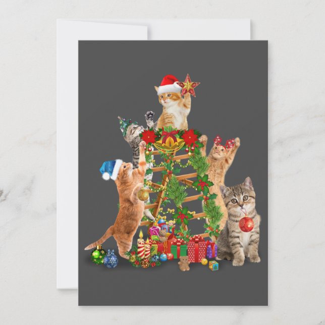 Cat Christmas Tree Ugly Christmas Cat Mom Cat Dad Holiday Card (Front)