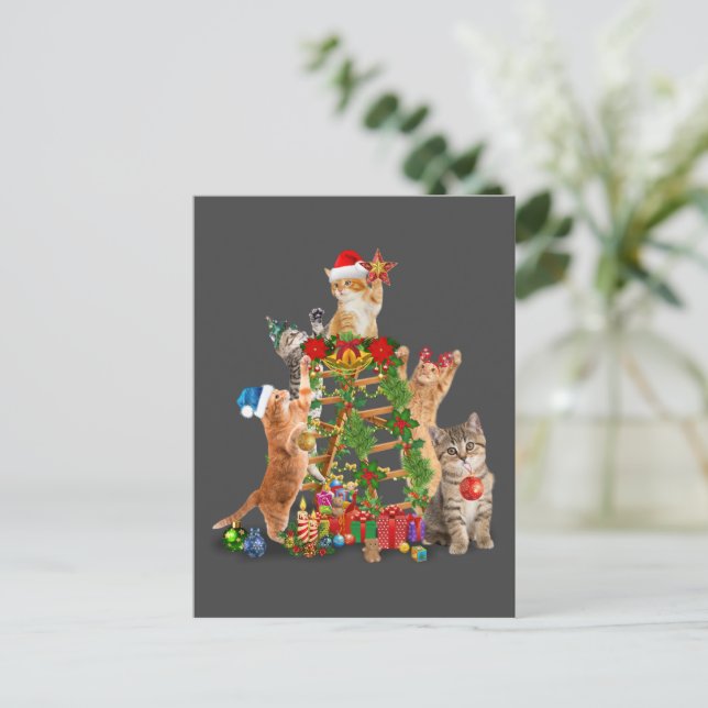 Cat Christmas Tree Ugly Christmas Cat Mom Cat Dad Postcard (Standing Front)