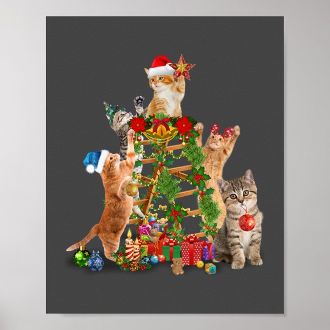 Cat Christmas Tree Ugly Christmas Cat Mom Cat Dad Poster (Front)