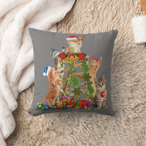 Cat Christmas Tree Ugly Christmas Cat Mom Cat Dad Throw Pillow