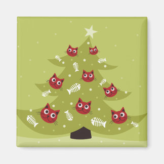 Cat Christmas Tree With Fish Ornaments Magnet