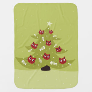 Cat Christmas Tree With Fish Ornaments Swaddle Blanket