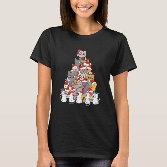Cat Christmas Tree Xmas  Meowy Catmas Santa T-Shirt (Front)