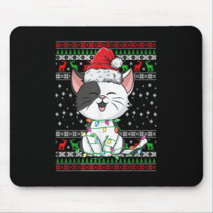 Cat Christmas Ugly Xmas Lights Santa Hat Funny Gif Mouse Pad