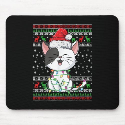Cat Christmas Ugly Xmas Lights Santa Hat Funny Gif Mouse Pad
