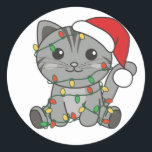 Cat Christmas Winter Animals Cats Classic Round St Classic Round Sticker<br><div class="desc">The cat at Christmas with fairy lights. Funny animals with gifts and snow for the holidays. A sweet Christmas greeting. Cats are cute animals and perfect for Christmas.</div>