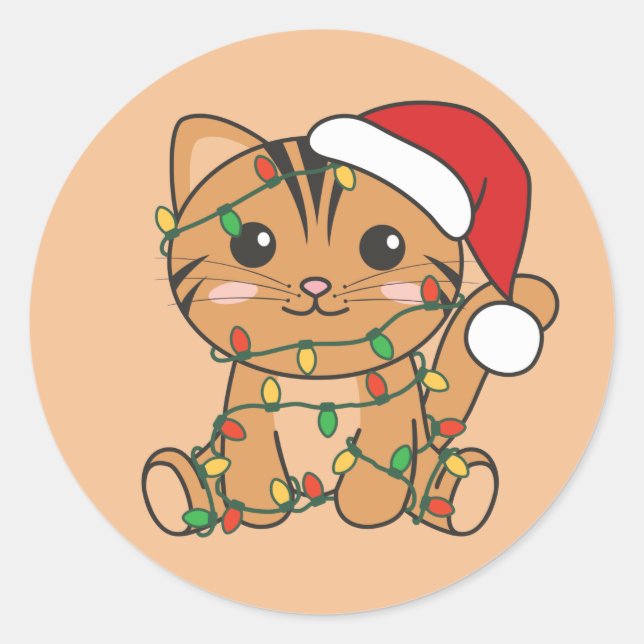 Cat Christmas Winter Animals Cats Classic Round St Sticker (Front)