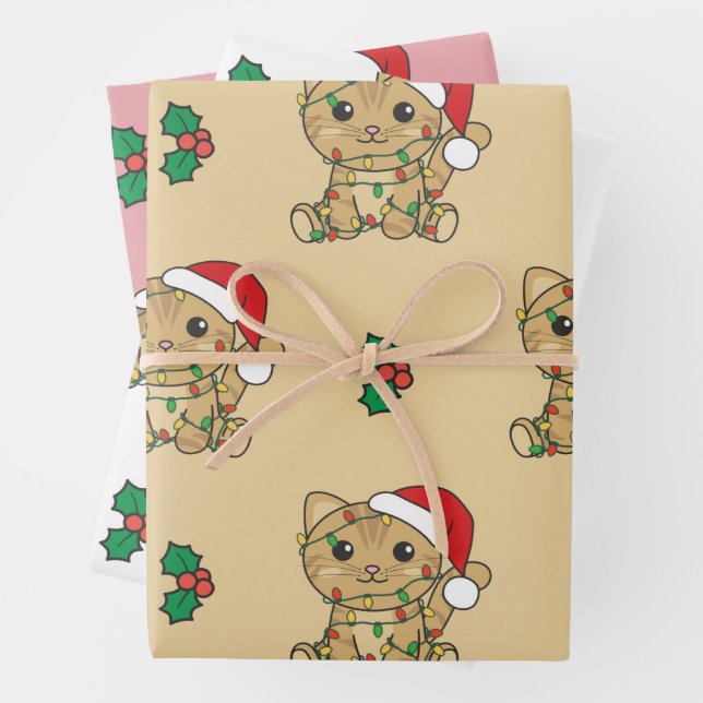 Cat Christmas Winter Animals Holiday Cats Wrapping Paper Sheets (In situ)