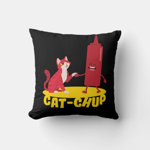 Cat_Chup Cat Ketchup Sauce BBQ Throw Pillow