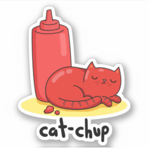 Cat-chup Funny Red Ketchup Cat Pun Sticker