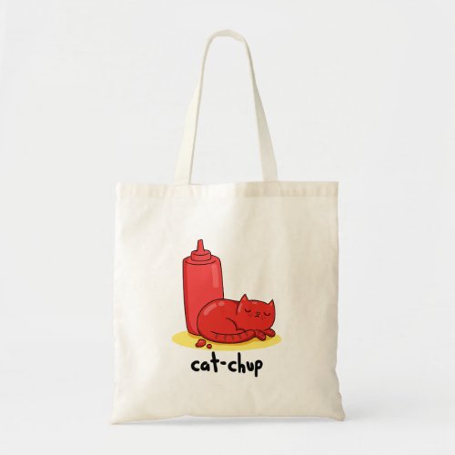 Cat_chup Funny Red Ketchup Cat Pun  Tote Bag