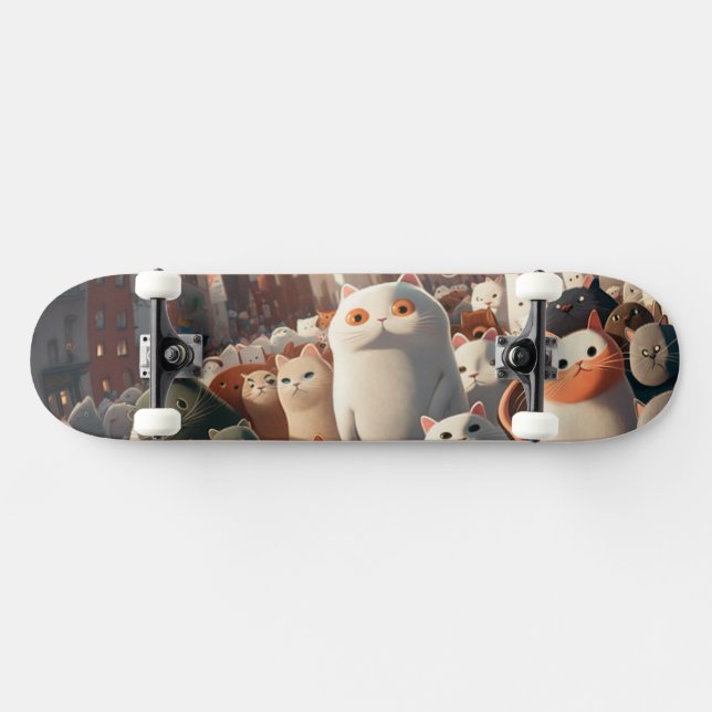 Cat City Cartoon Crowd Skateboard (Horz)