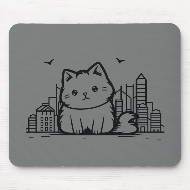 Cat Cityscape Furry Cute Vector Graphic Mouse Pad (Front)