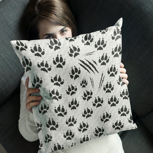 Cat Claw Scratch Chic Pattern BlackWhite Throw Pillow